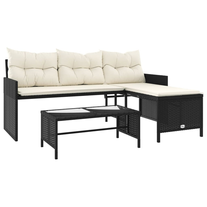havesofa med bord og hynder L-formet polyrattan sort