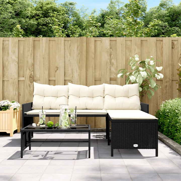 havesofa med bord og hynder L-formet polyrattan sort