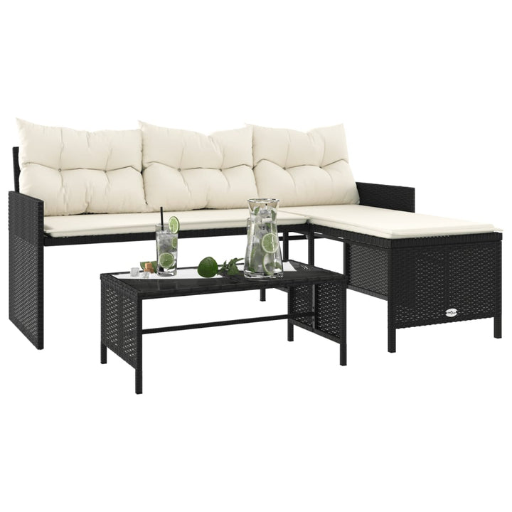 havesofa med bord og hynder L-formet polyrattan sort