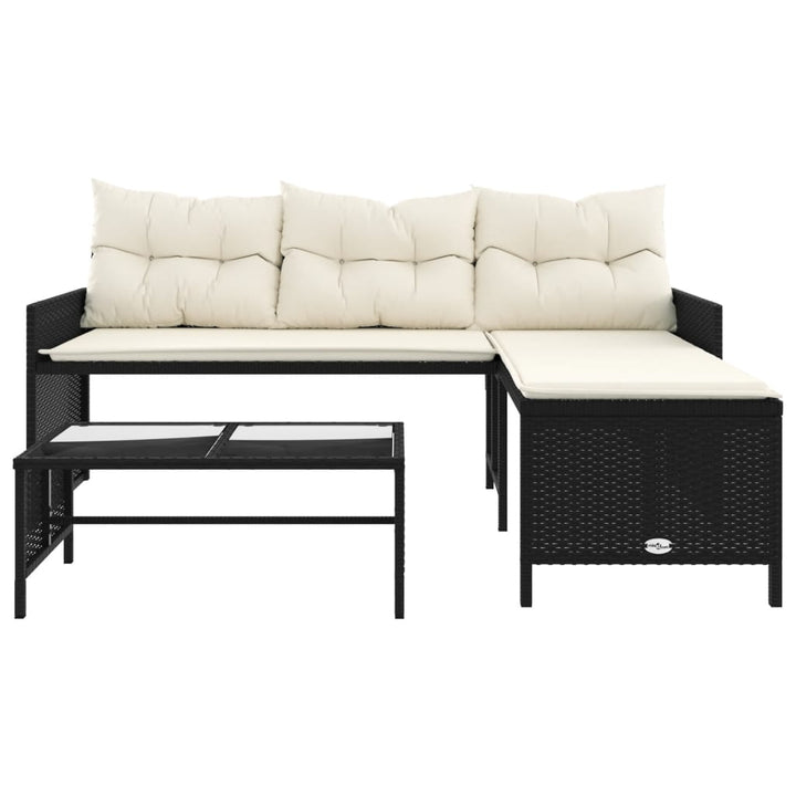 havesofa med bord og hynder L-formet polyrattan sort