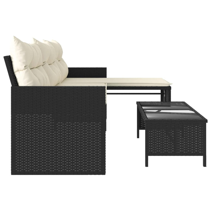 havesofa med bord og hynder L-formet polyrattan sort