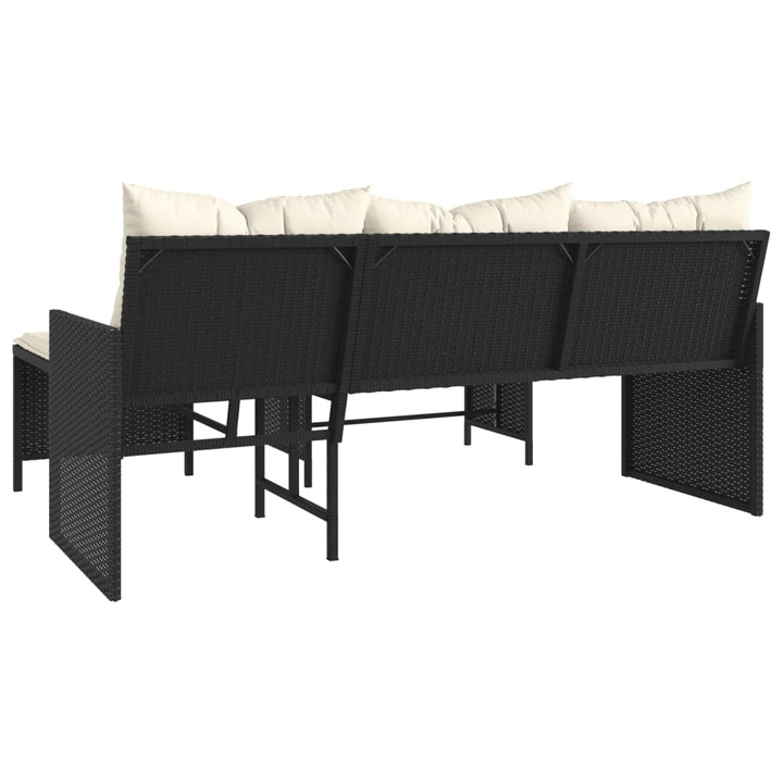 havesofa med bord og hynder L-formet polyrattan sort