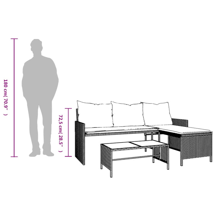 havesofa med bord og hynder L-formet polyrattan sort