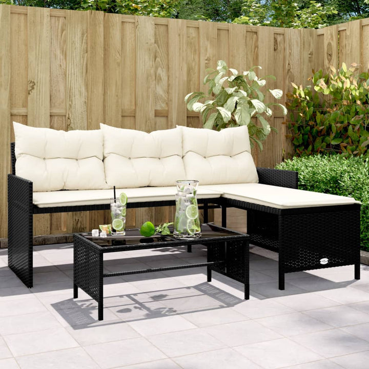 havesofa med bord og hynder L-formet polyrattan sort