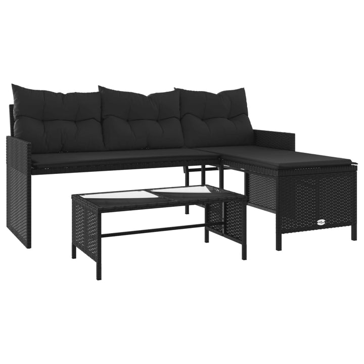 havesofa med bord og hynder L-formet polyrattan sort