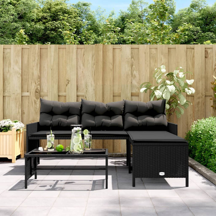 havesofa med bord og hynder L-formet polyrattan sort