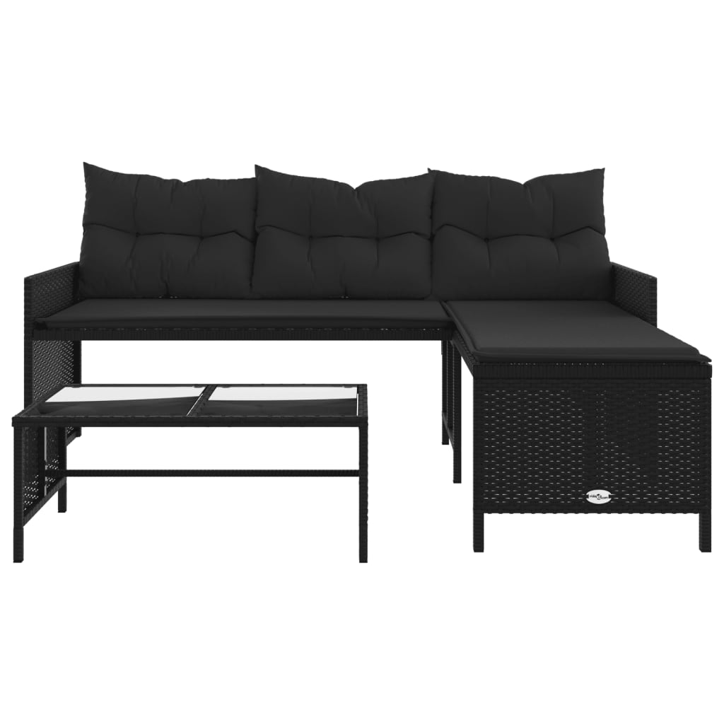 havesofa med bord og hynder L-formet polyrattan sort