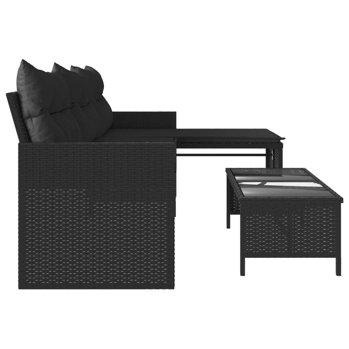 havesofa med bord og hynder L-formet polyrattan sort
