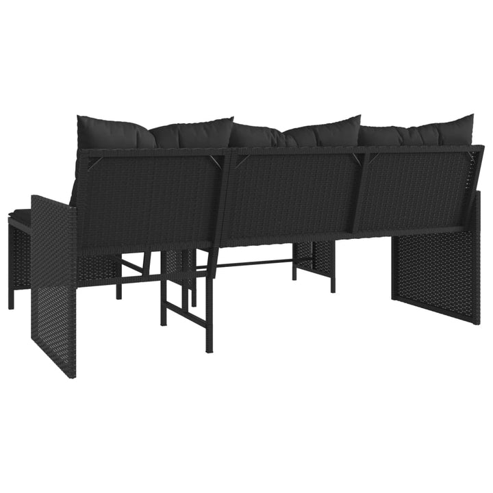 havesofa med bord og hynder L-formet polyrattan sort