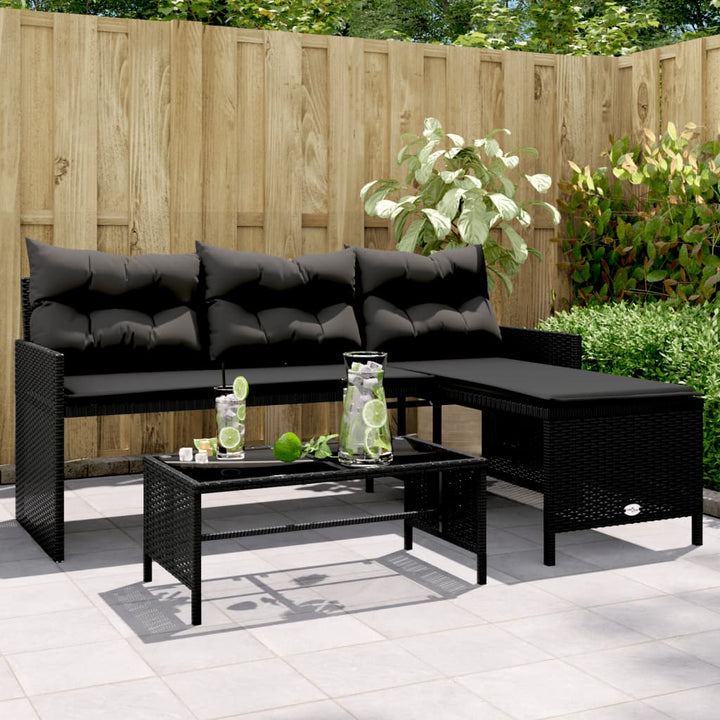 havesofa med bord og hynder L-formet polyrattan sort