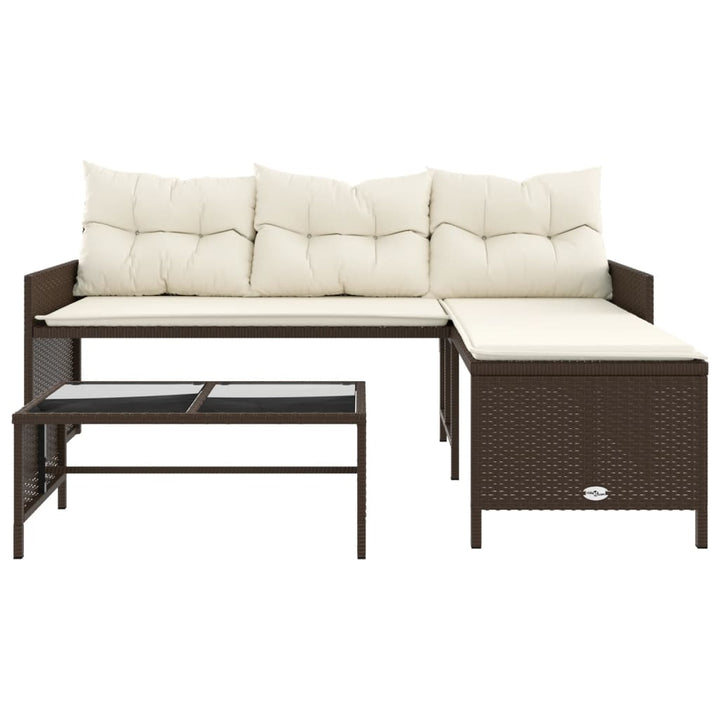 havesofa med bord og hynder L-formet polyrattan brun