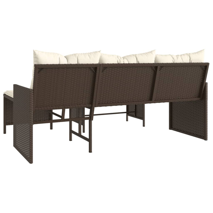 havesofa med bord og hynder L-formet polyrattan brun
