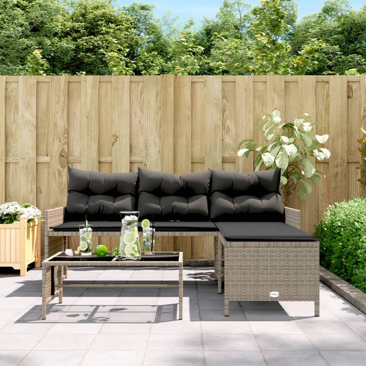 havesofa med bord og hynder L-formet polyrattan grå