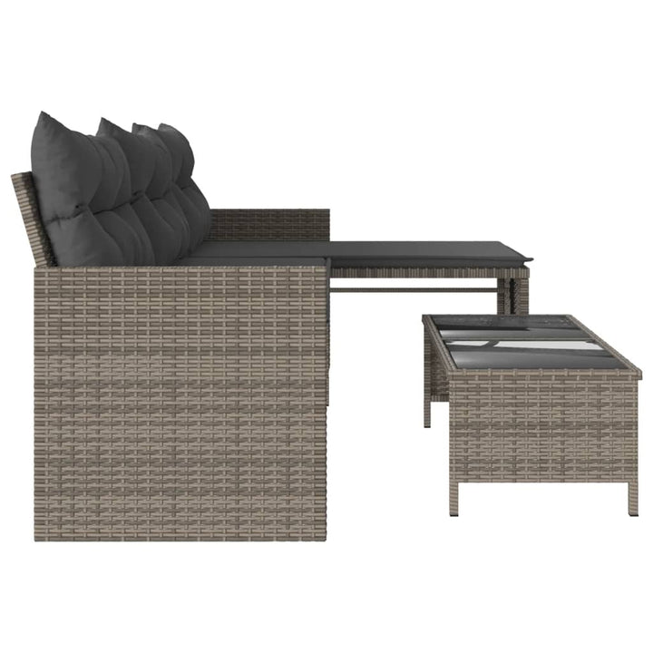 havesofa med bord og hynder L-formet polyrattan grå