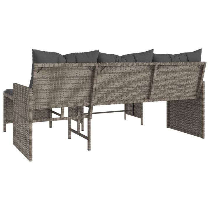 havesofa med bord og hynder L-formet polyrattan grå