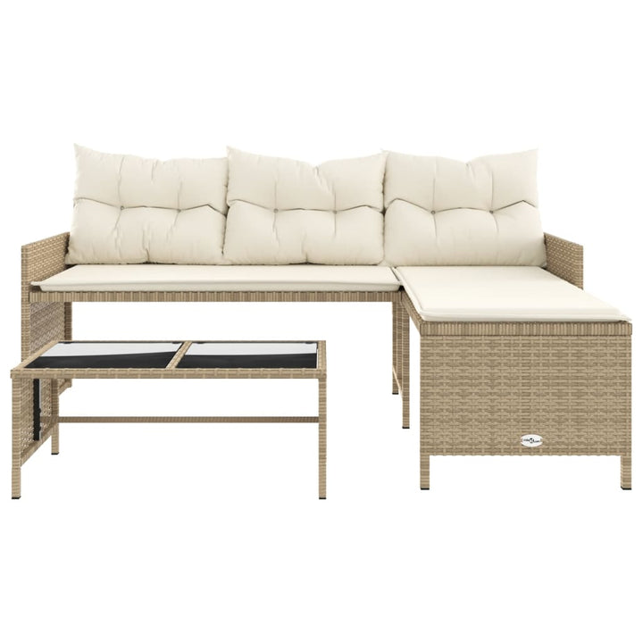 havesofa med bord og hynder L-formet polyrattan beige