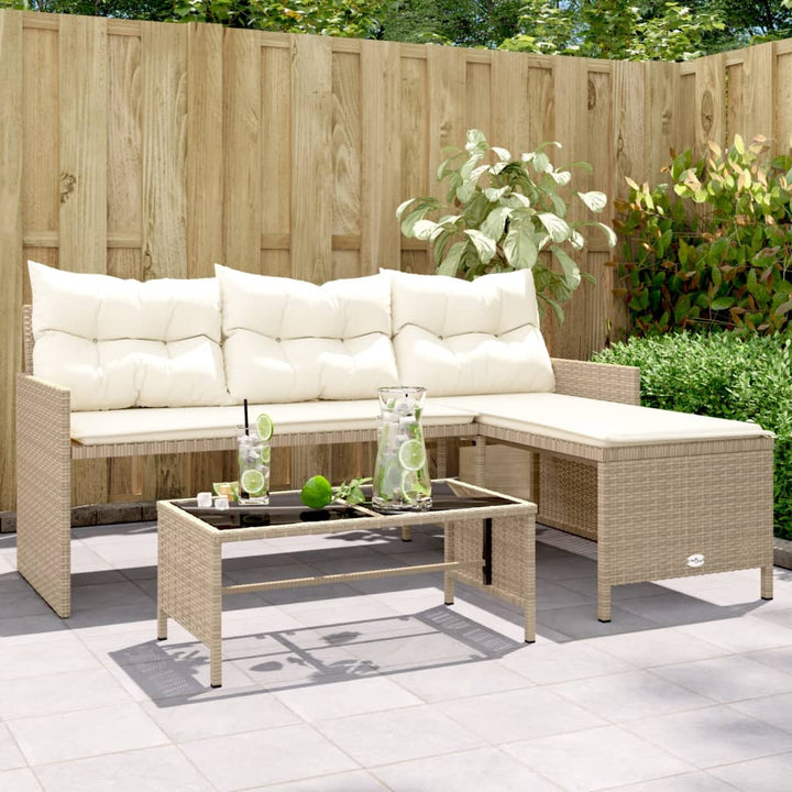 havesofa med bord og hynder L-formet polyrattan beige