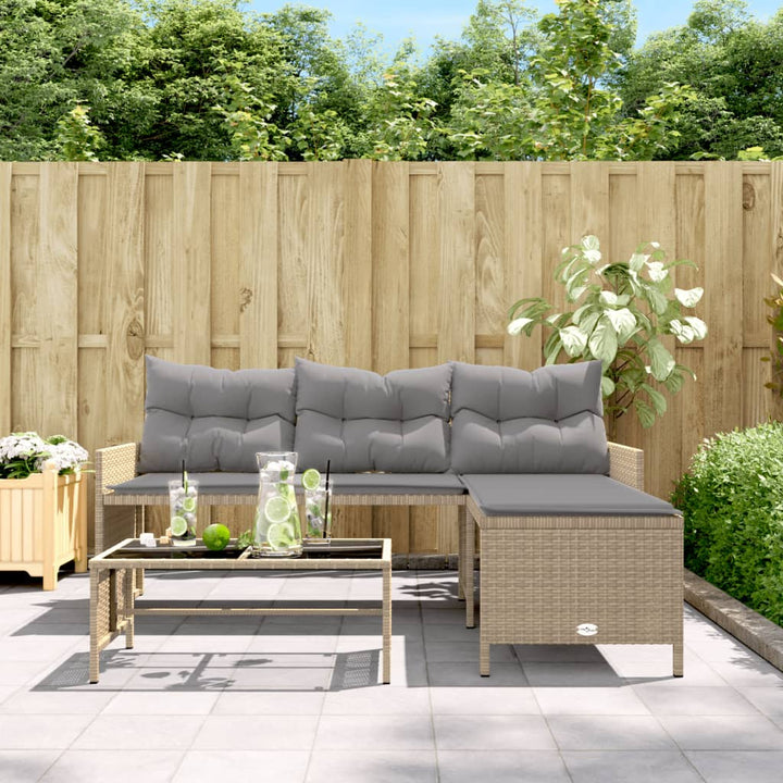 havesofa med bord og hynder L-formet polyrattan beige