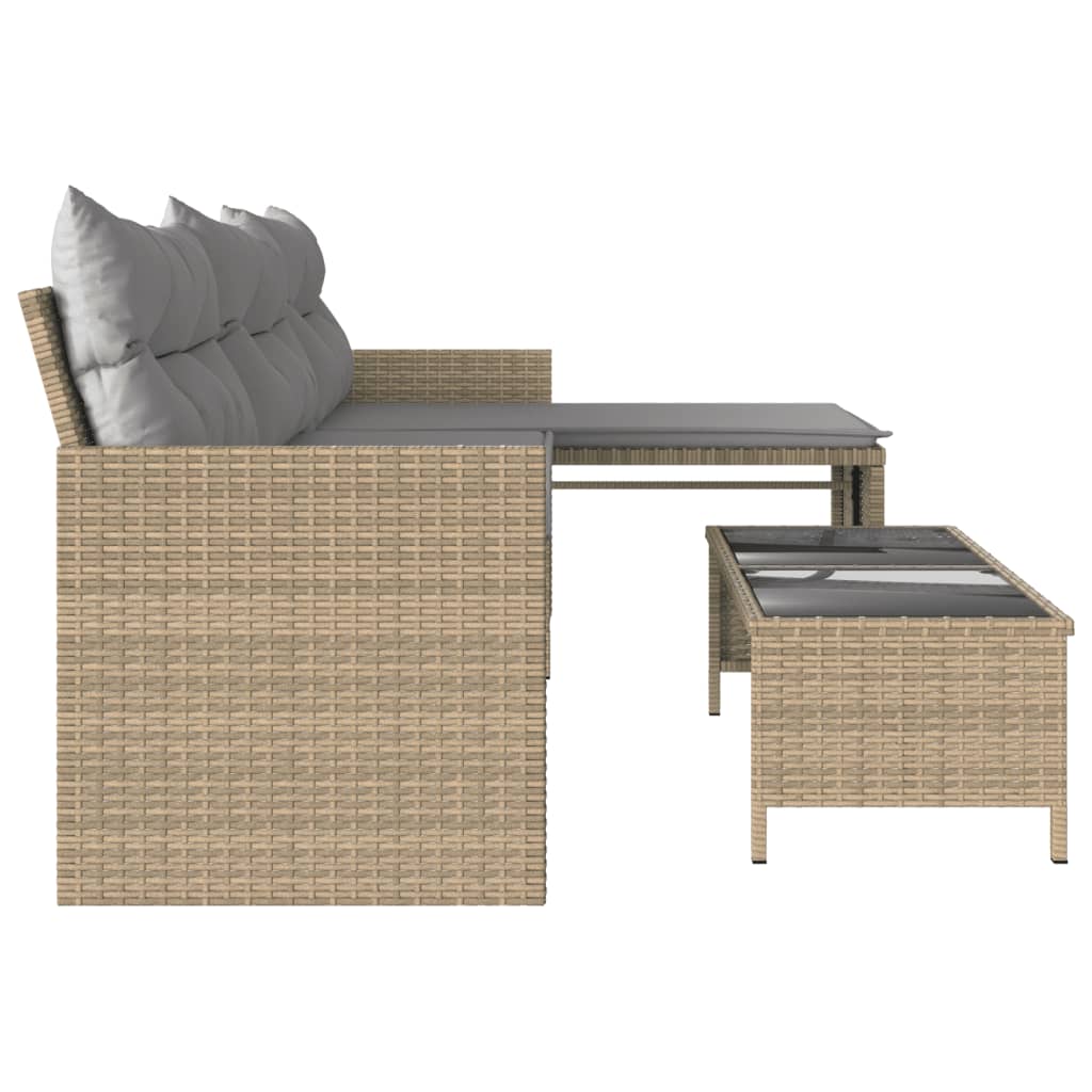 havesofa med bord og hynder L-formet polyrattan beige