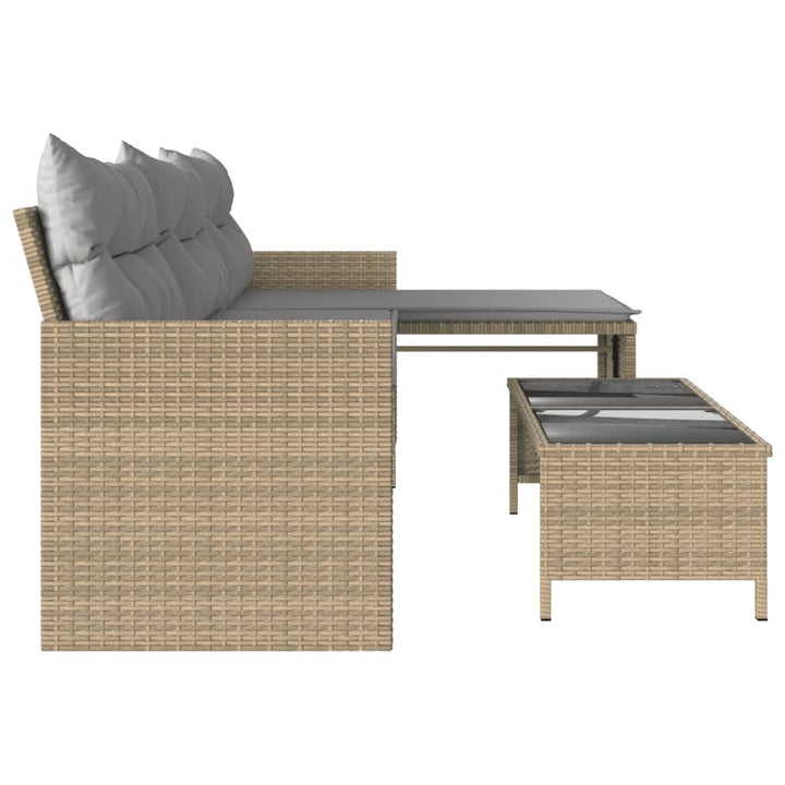 havesofa med bord og hynder L-formet polyrattan beige