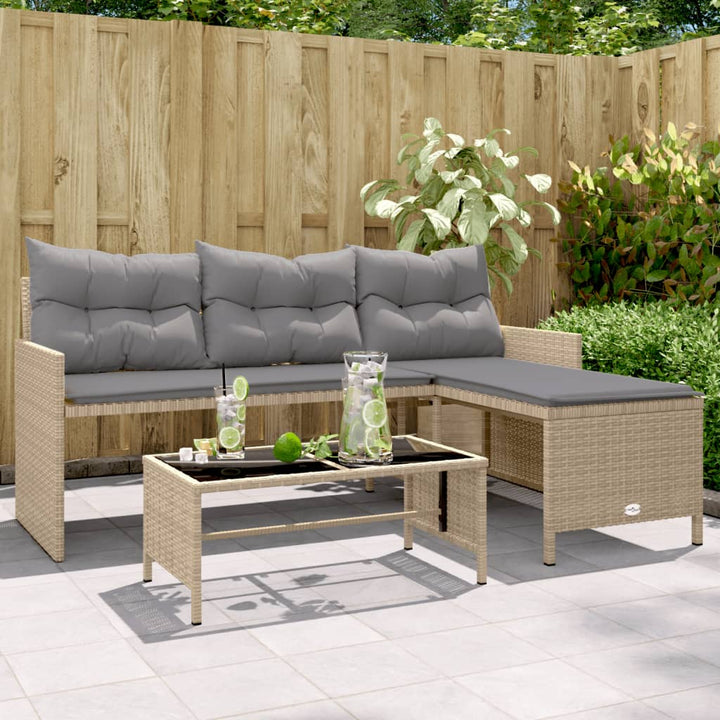 havesofa med bord og hynder L-formet polyrattan beige
