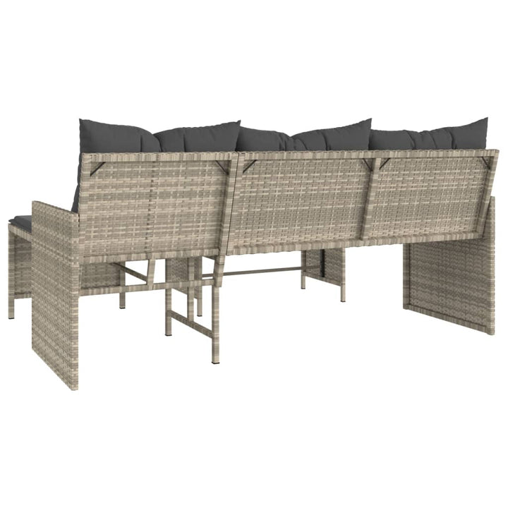 havesofa med bord og hynder L-formet polyrattan lysegrå