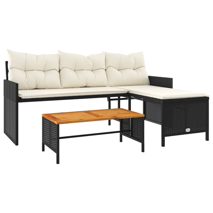 havesofa med bord og hynder L-formet polyrattan sort