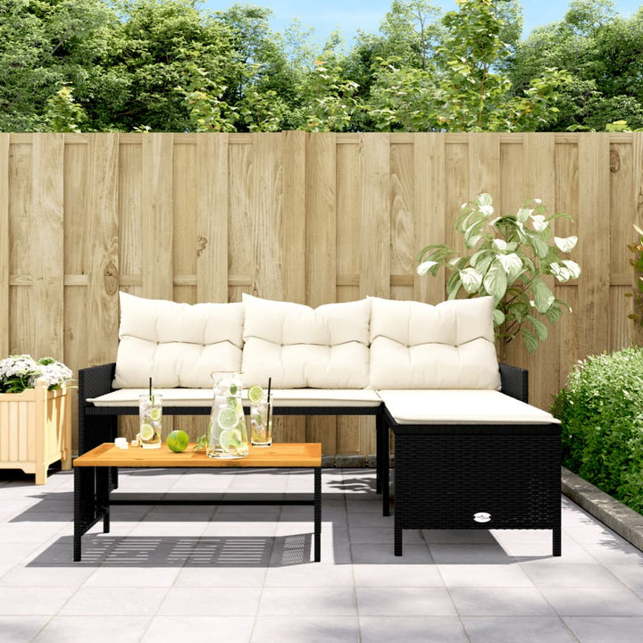 havesofa med bord og hynder L-formet polyrattan sort