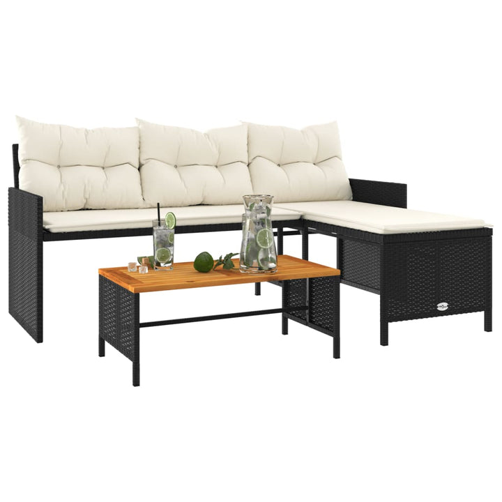havesofa med bord og hynder L-formet polyrattan sort