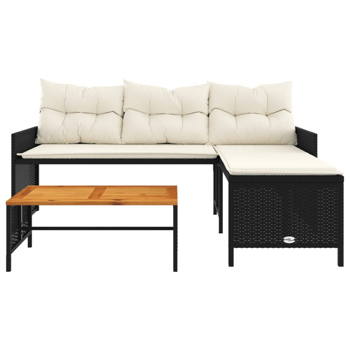 havesofa med bord og hynder L-formet polyrattan sort
