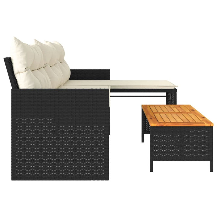 havesofa med bord og hynder L-formet polyrattan sort