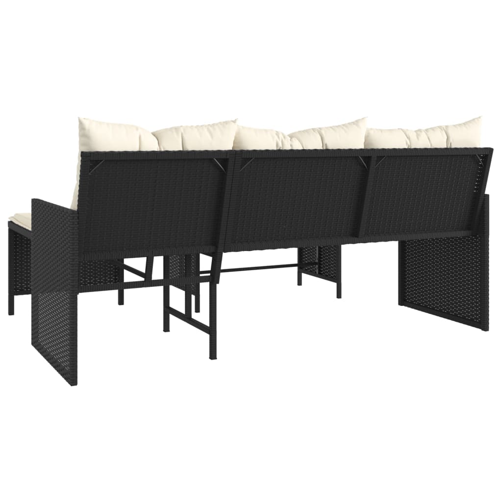 havesofa med bord og hynder L-formet polyrattan sort