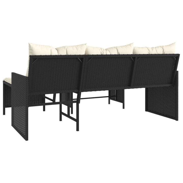 havesofa med bord og hynder L-formet polyrattan sort
