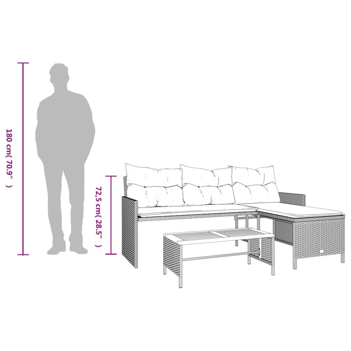 havesofa med bord og hynder L-formet polyrattan sort