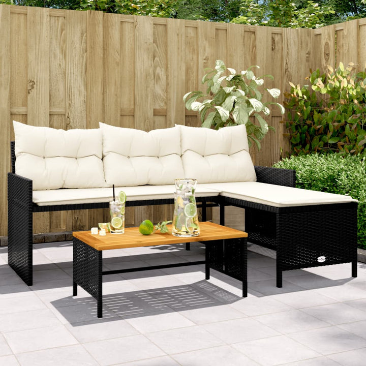 havesofa med bord og hynder L-formet polyrattan sort