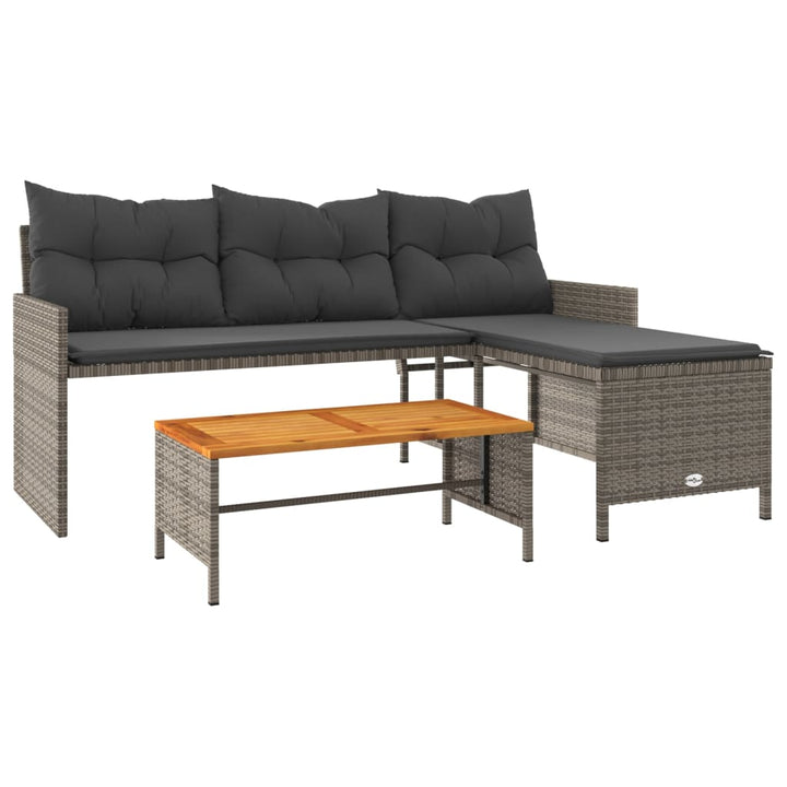 havesofa med bord og hynder L-formet polyrattan grå