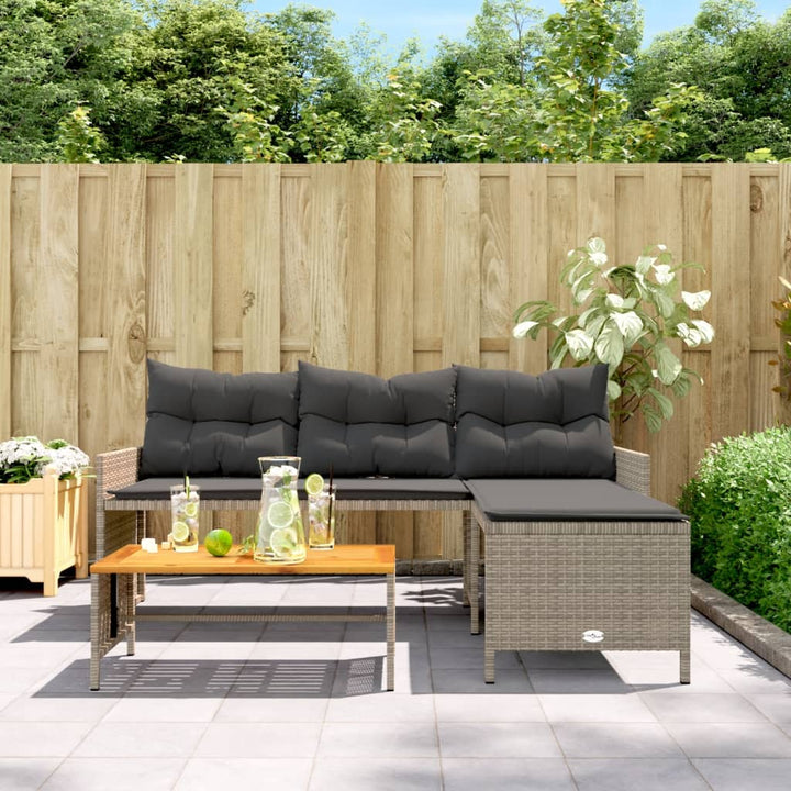 havesofa med bord og hynder L-formet polyrattan grå