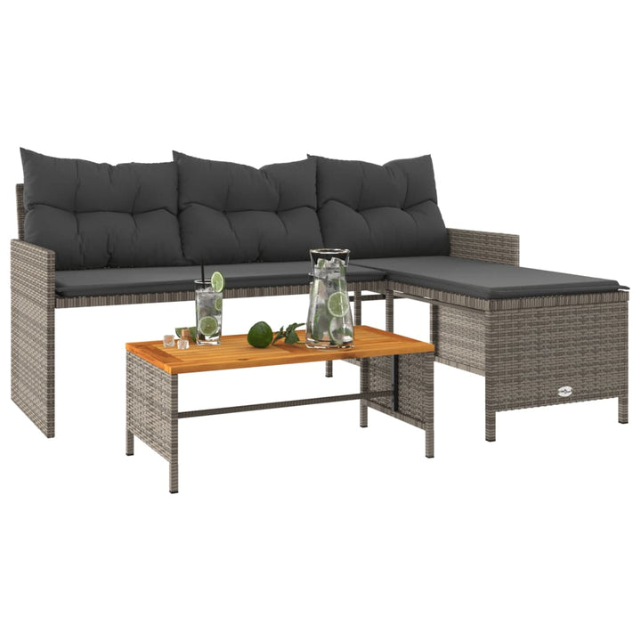 havesofa med bord og hynder L-formet polyrattan grå