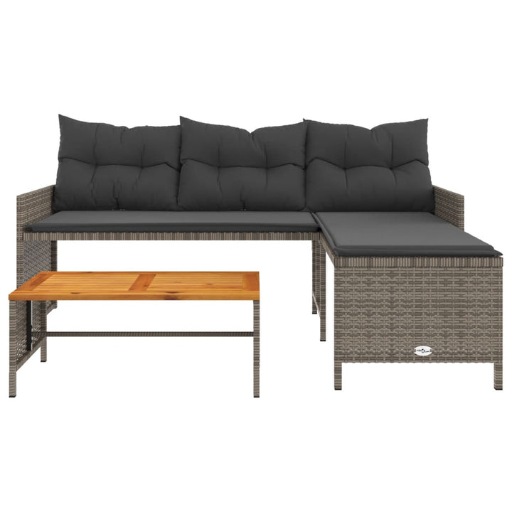havesofa med bord og hynder L-formet polyrattan grå