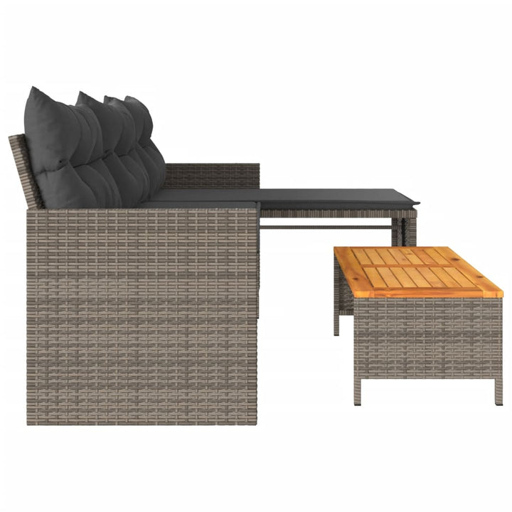 havesofa med bord og hynder L-formet polyrattan grå