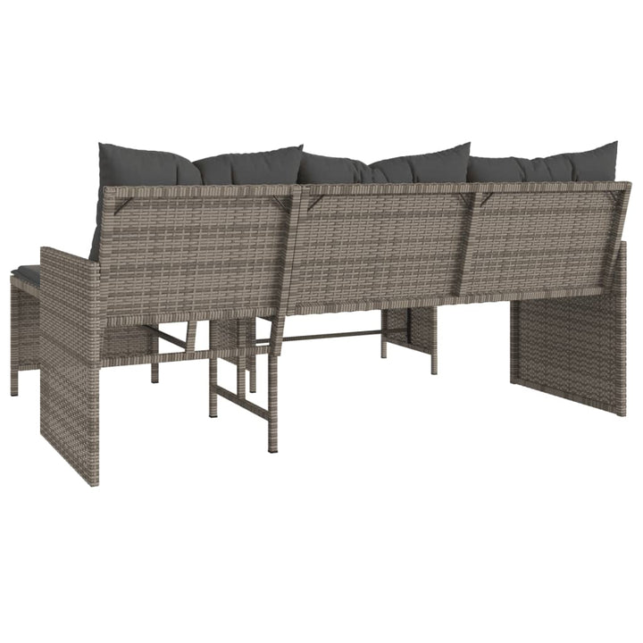 havesofa med bord og hynder L-formet polyrattan grå