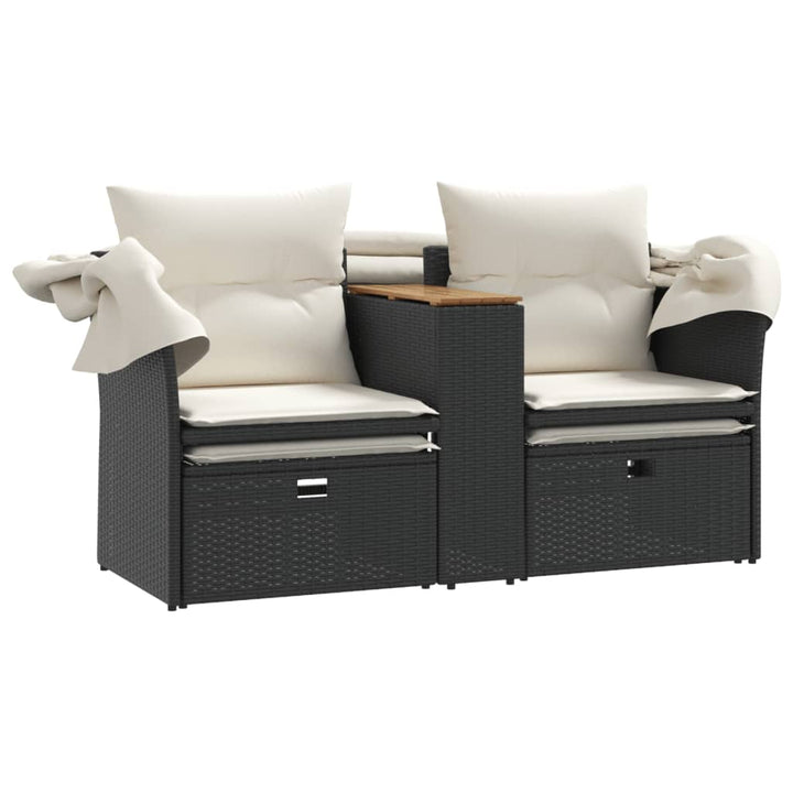 2-personers havesofa med baldakin og skamler polyrattan sort