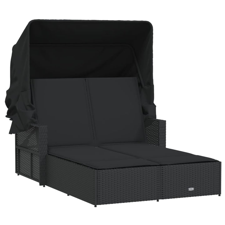 solseng med baldakin og hynder polyrattan sort