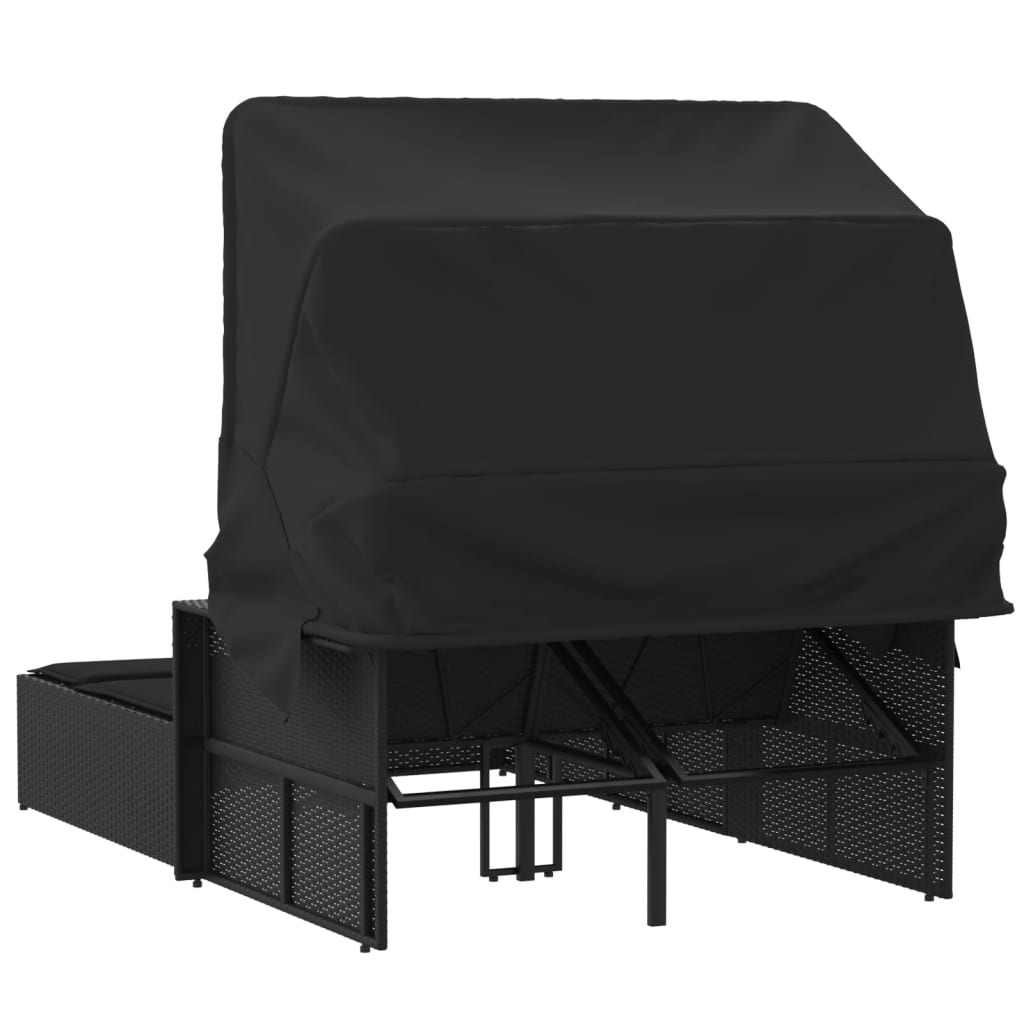 solseng med baldakin og hynder polyrattan sort