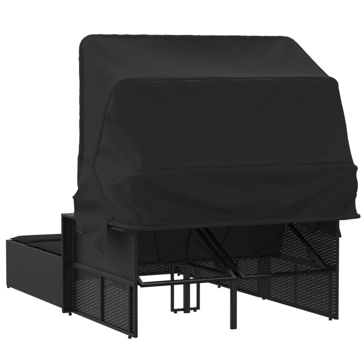 solseng med baldakin og hynder polyrattan sort