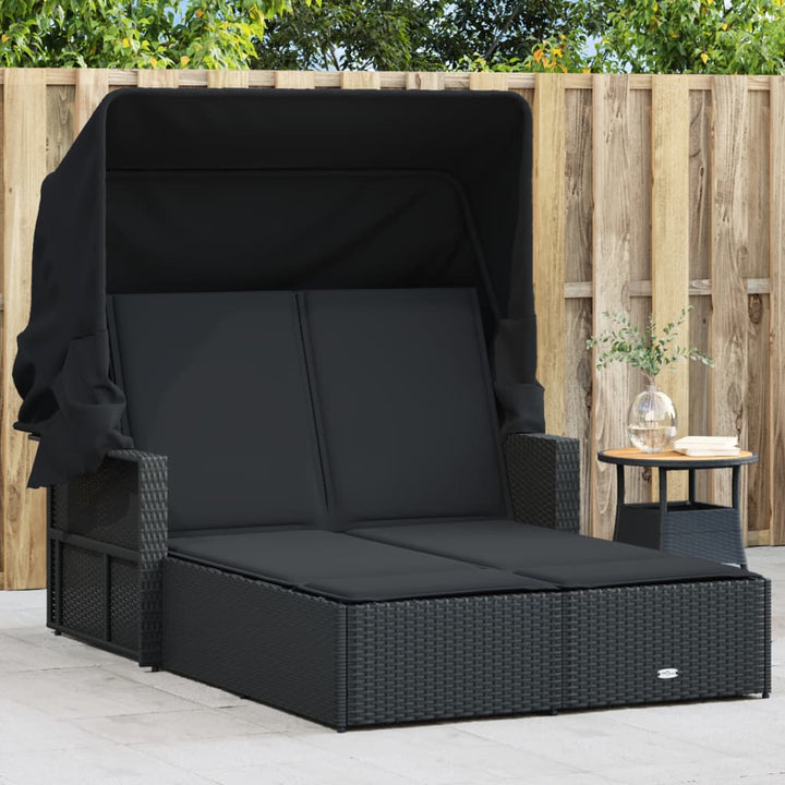 solseng med baldakin og hynder polyrattan sort