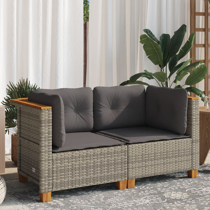 hjørnemoduler til havesofa 2 stk. med hynder polyrattan grå