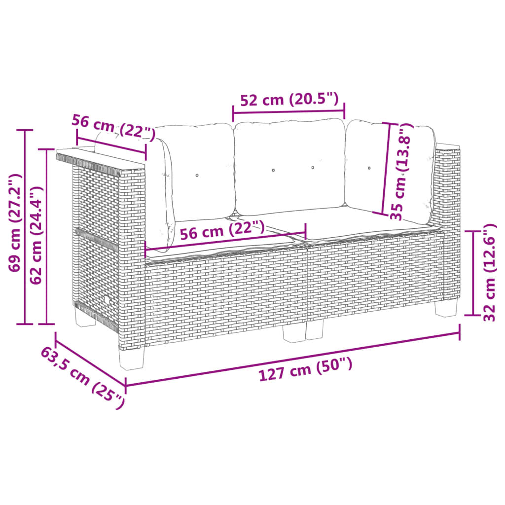 hjørnemoduler til havesofa 2 stk. med hynder polyrattan beige