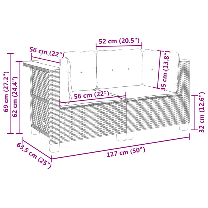 hjørnemoduler til havesofa 2 stk. med hynder polyrattan beige