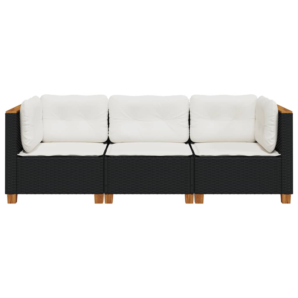 3-personers havesofa med hynder polyrattan sort